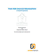 Cover page of a report for the Time for Change Foundation, a nonprofit organization, including its logo and the Smith Marion logo at the bottom.
