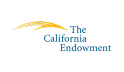 Logo of The California Endowment featuring blue text and a yellow swoosh design above the words.