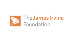 The James Irvine Foundation logo featuring an orange ginkgo leaf icon to the left of the foundation name in orange and gray text.