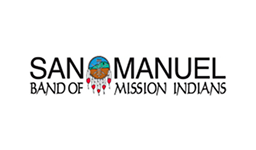 San Manuel Band of Mission Indians logo with a globe and dreamcatcher design between the words "San" and "Manuel.