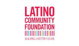 Logo for the Latino Community Foundation with the tagline "Building a Better Future" and a row of colorful vertical lines below the text.