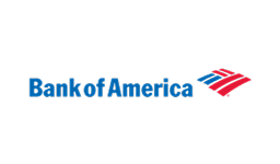Bank of America logo with blue text and a stylized red and blue American flag icon on a white background.