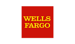 Wells Fargo logo featuring bold yellow text on a red background.