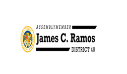 The logo for Assemblymember James C. Ramos, District 40, featuring a state seal on the left and bold black text on a white background.